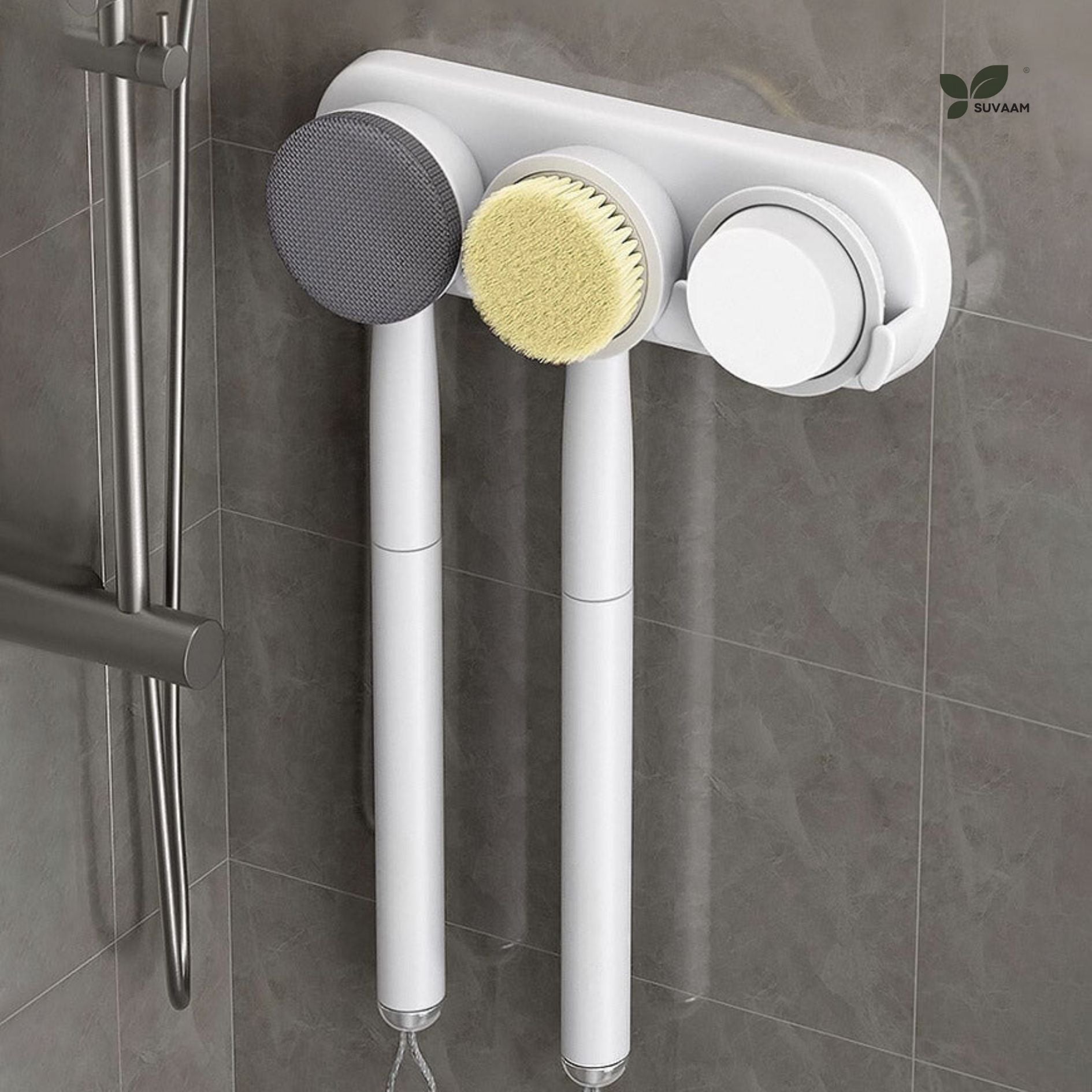 Premium Bathing Brush Set of 3 Head and 1 wand| Wall Mounting