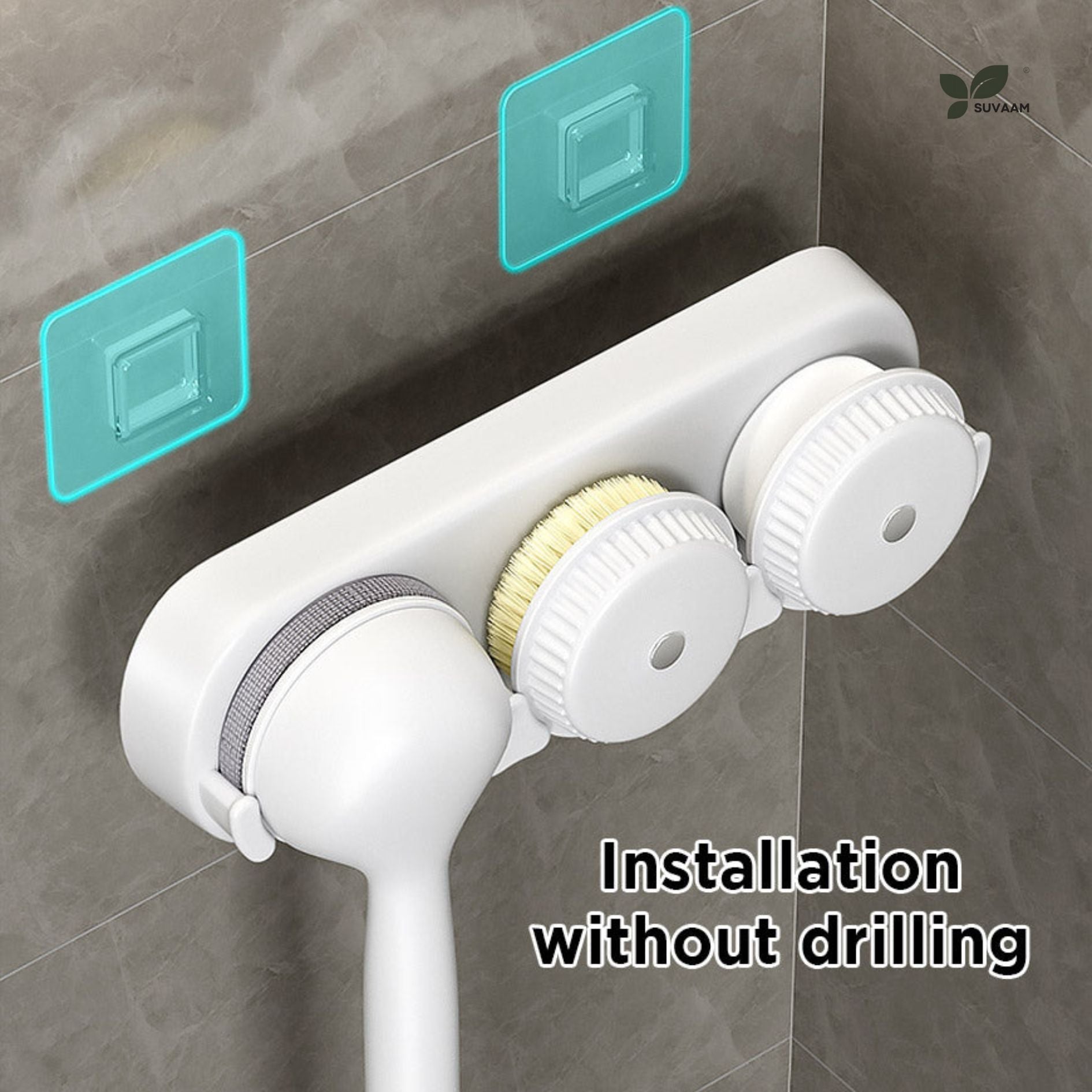 Premium Bathing Brush Set of 3 Head and 1 wand| Wall Mounting