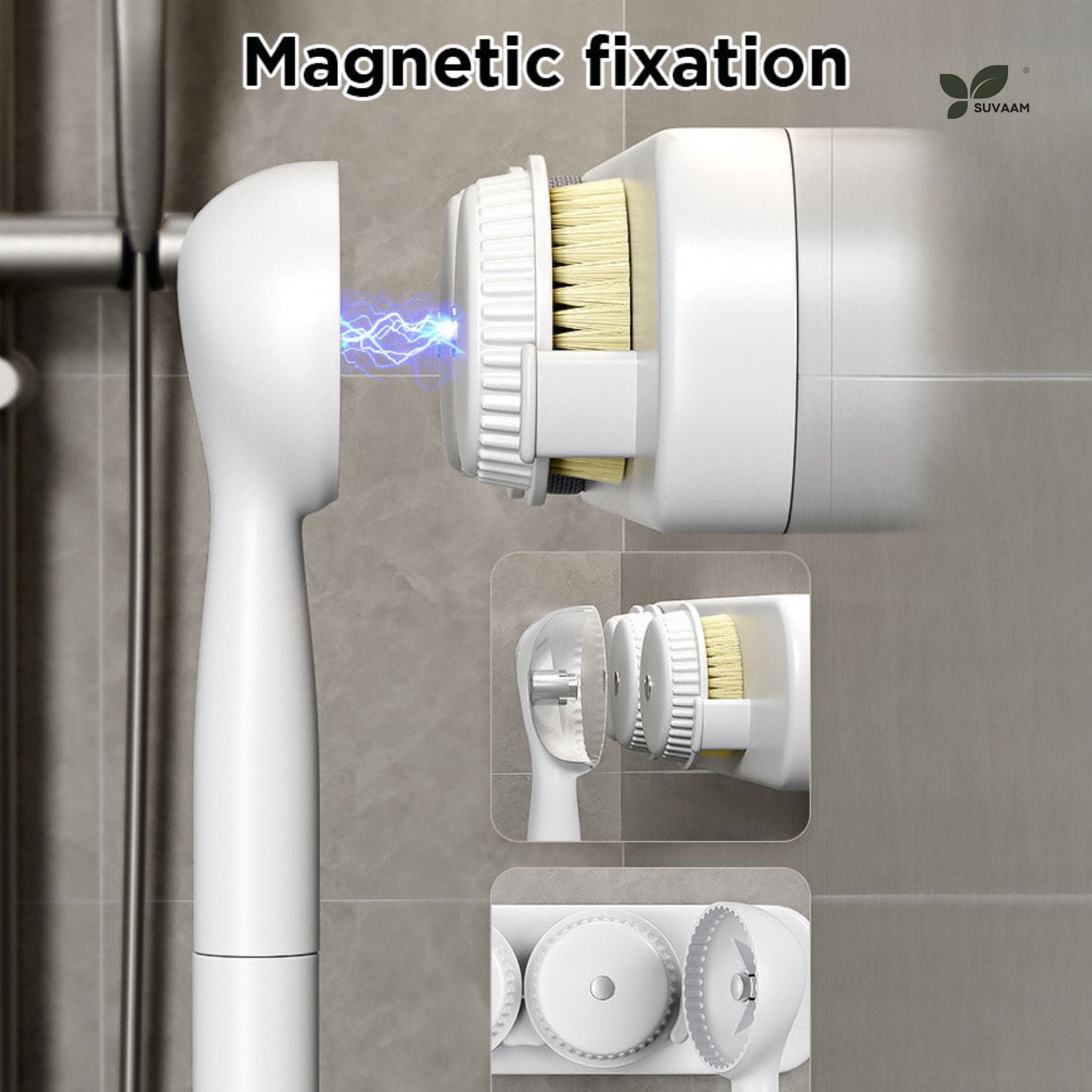 Premium Bathing Brush Set of 3 Head and 1 wand| Wall Mounting