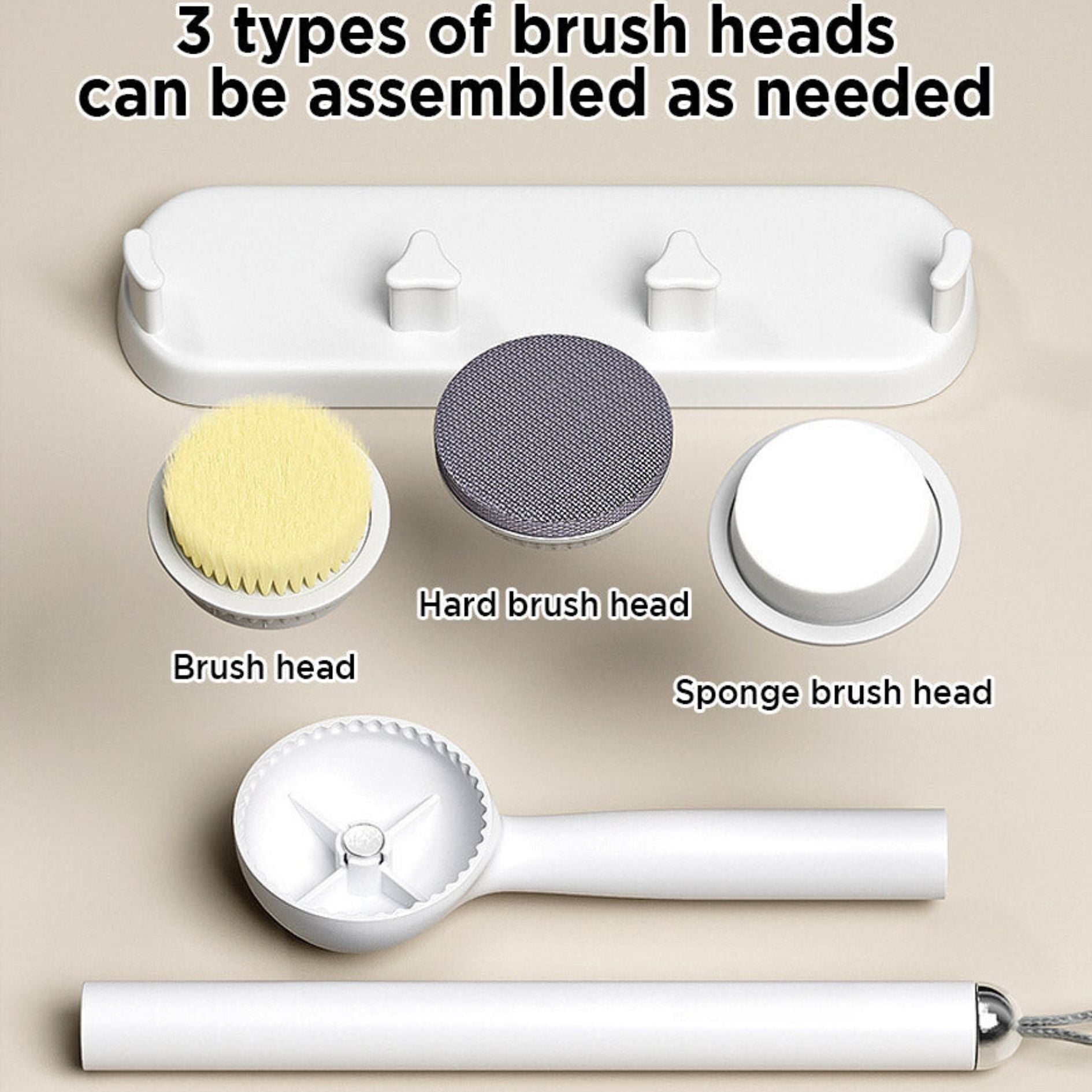 Premium Bathing Brush Set of 3 Head and 1 wand| Wall Mounting