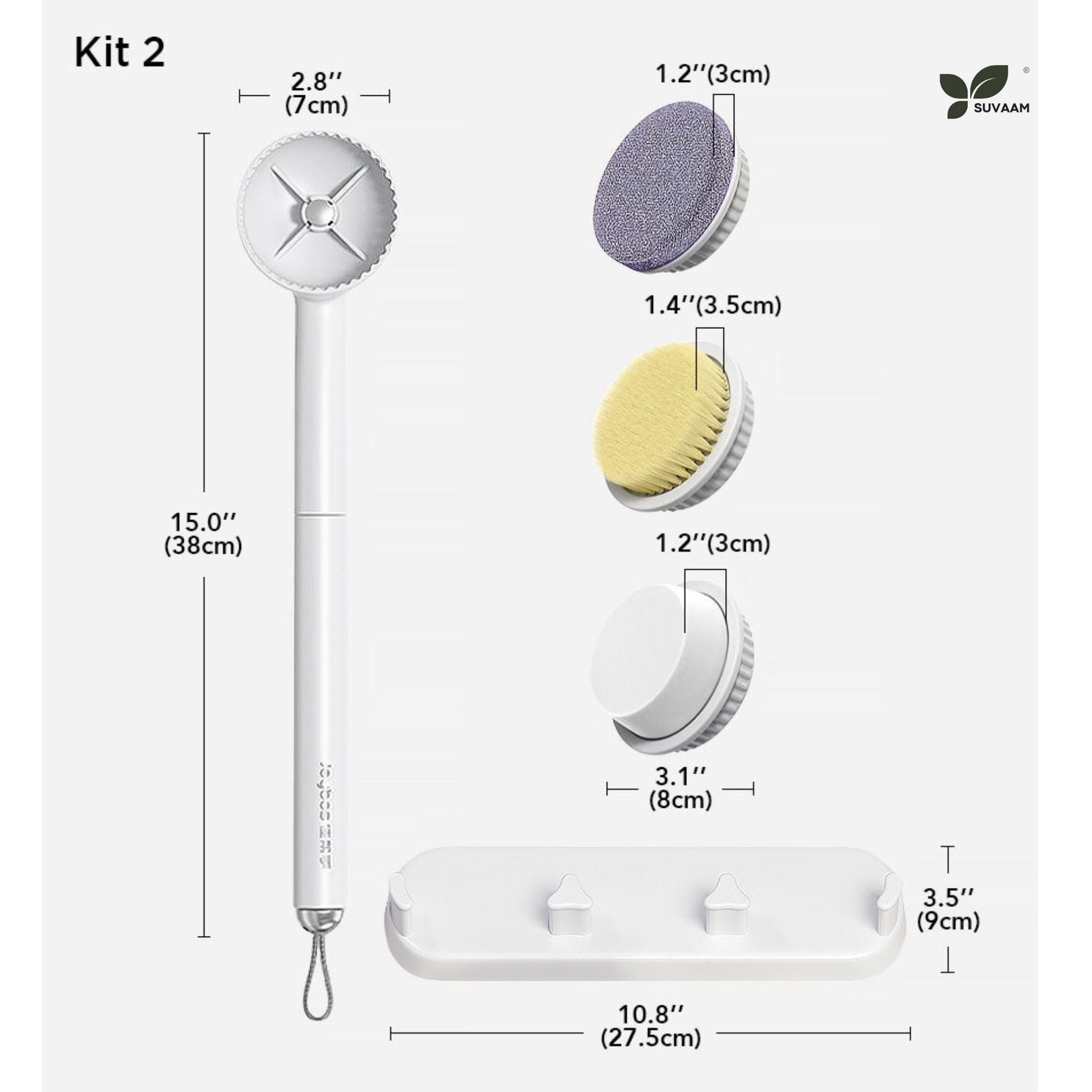 Premium Bathing Brush Set of 3 Head and 1 wand| Wall Mounting