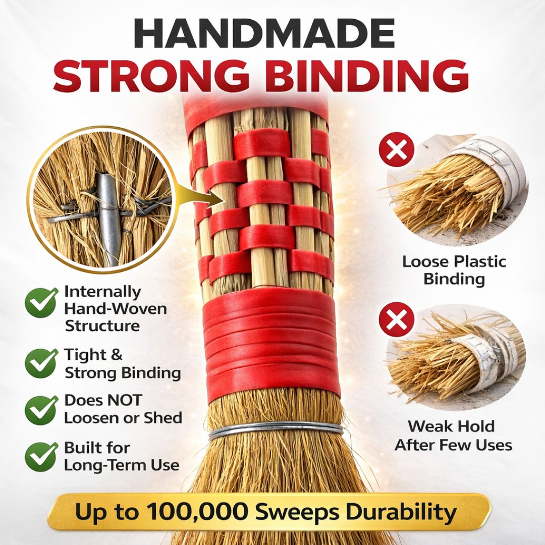 Hand-Bound Strong Broom | No Bristle Loss | Long Lasting