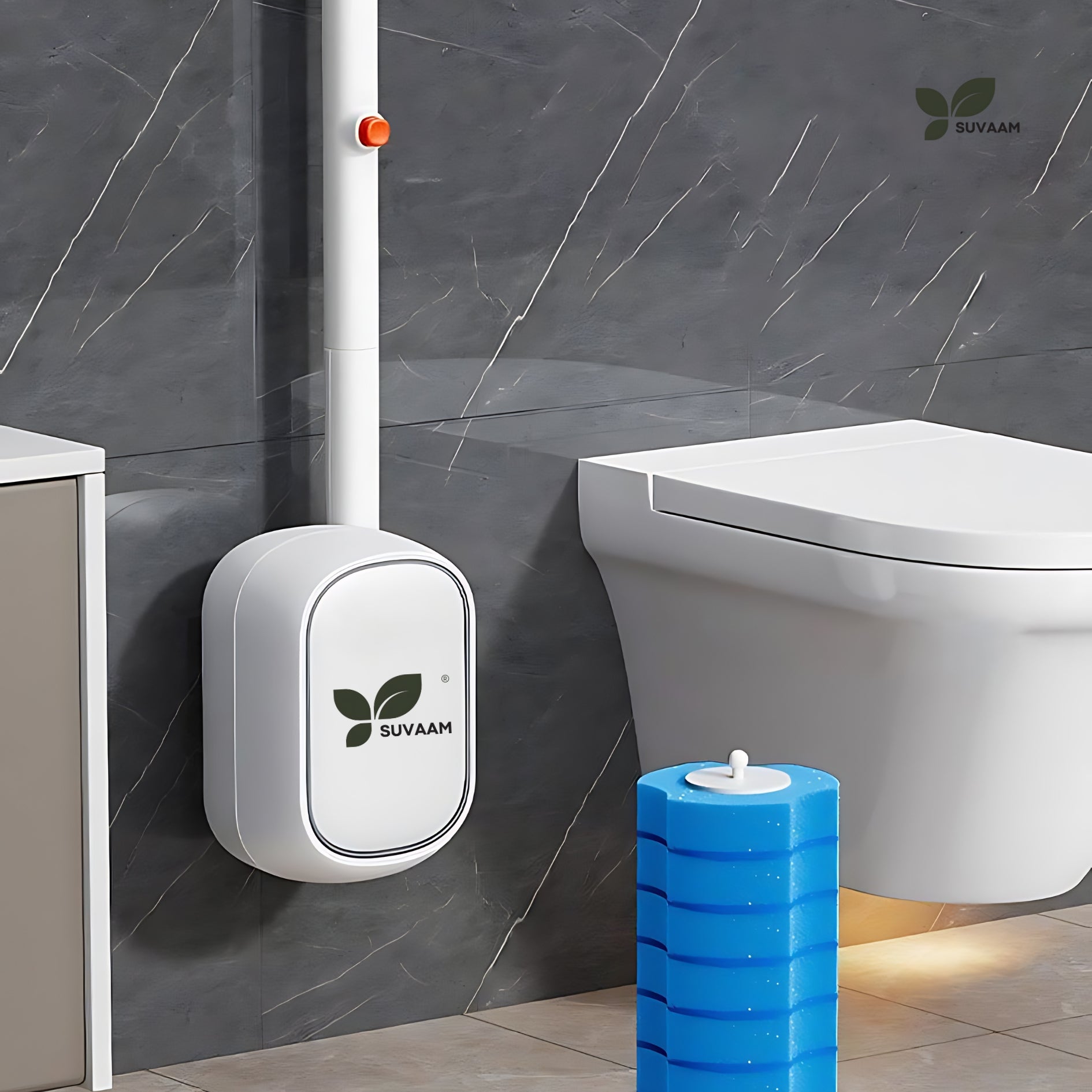 Disposable Toilet Cleaner Brush with 6 Brush Head Sponges Wall Mount