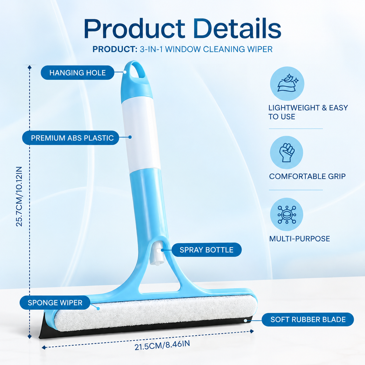 3 in 1 Window Wiper, Push Spray