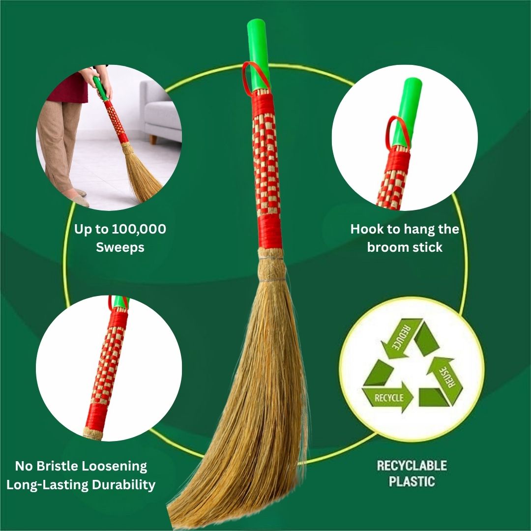 Hand-Bound Strong Broom | No Bristle Loss | Long Lasting