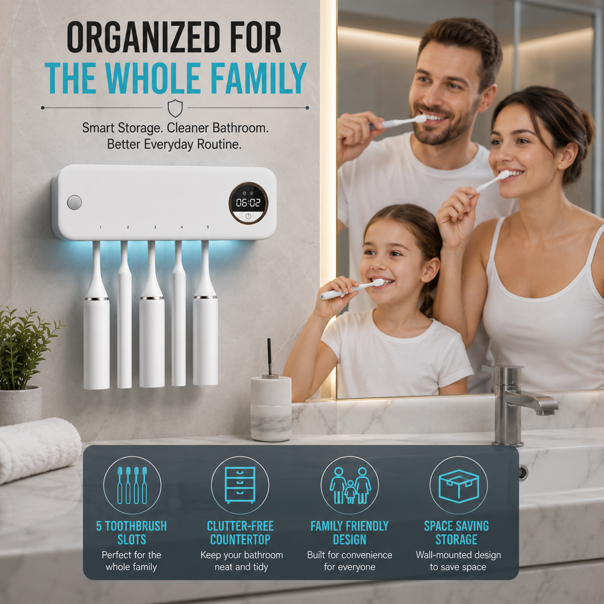 Suvaam Smart Tooth Brush UV Sterilizer Holder | Wall Mount
