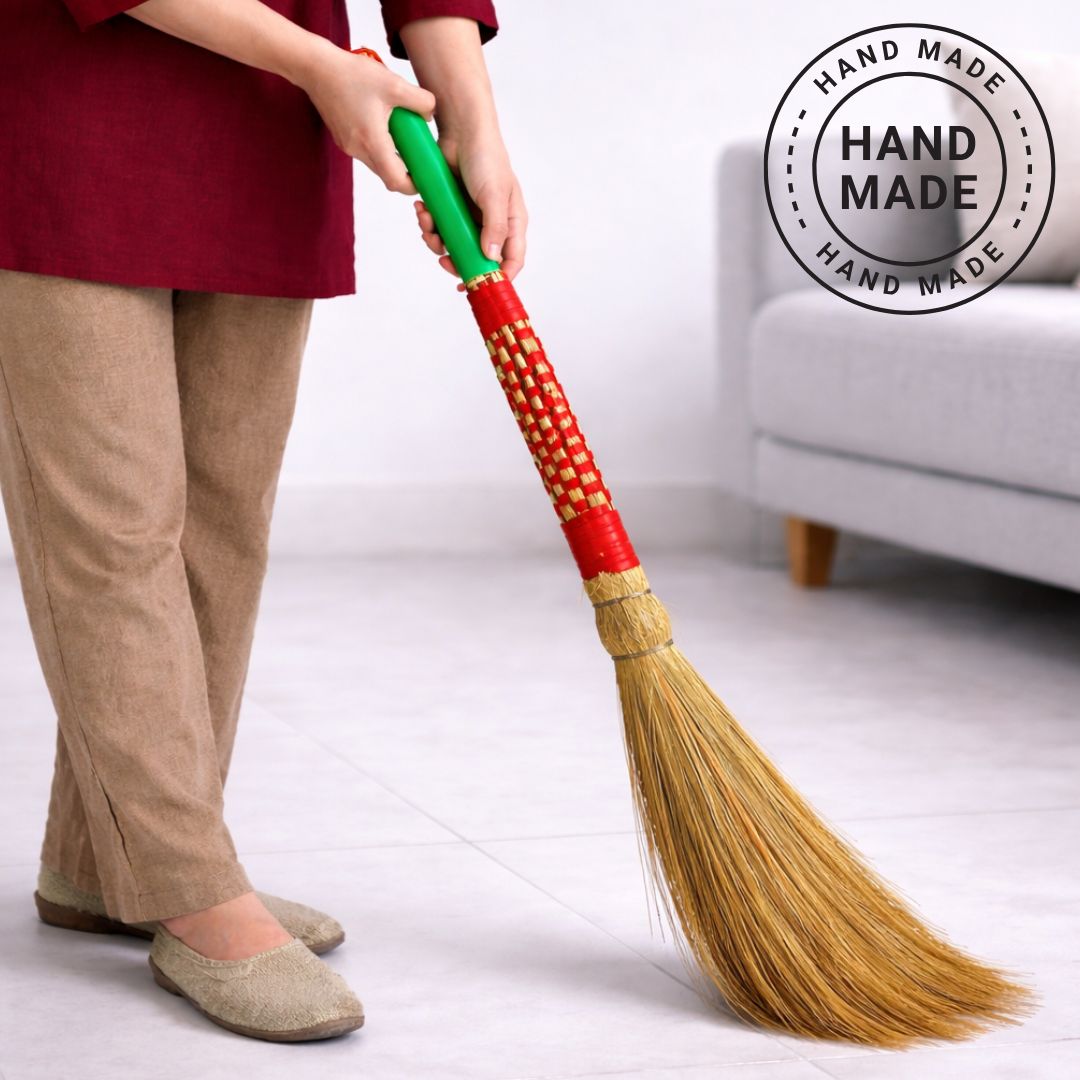 Hand-Bound Strong Broom | No Bristle Loss | Long Lasting