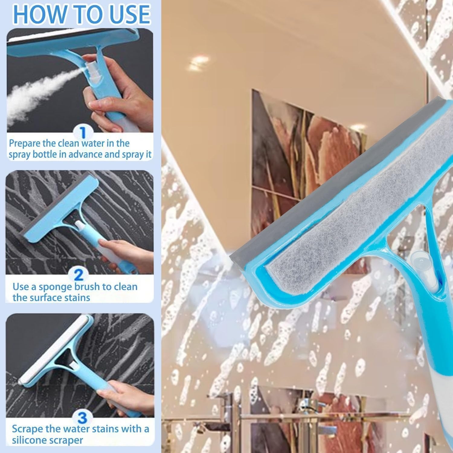3 in 1 Window Wiper, Push Spray