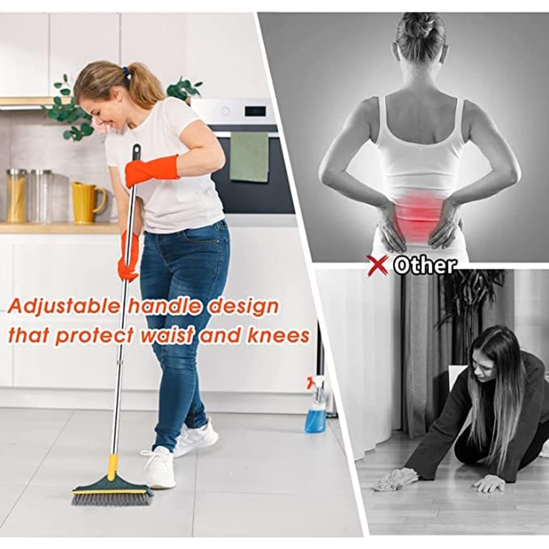 3 in 1 Long Handle Bathroom Cleaning Brush with Wiper
