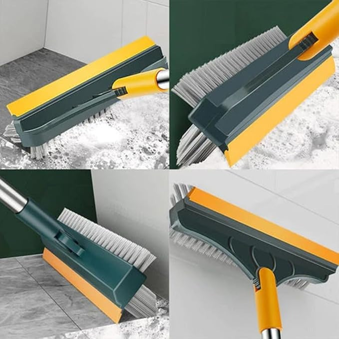 3 in 1 Long Handle Bathroom Cleaning Brush with Wiper, 180° Rotate for Floor/Toilet Cleaning (Multicolor)
