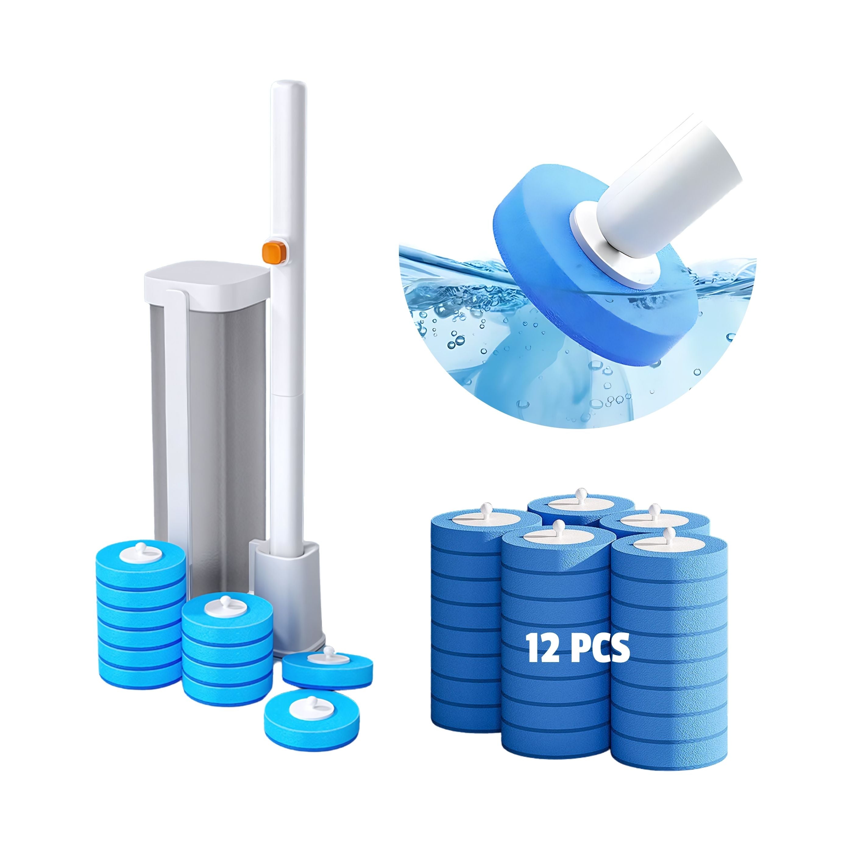 Disposable Toilet Cleaner Brush with 6 Brush Head Sponges Wall Mount